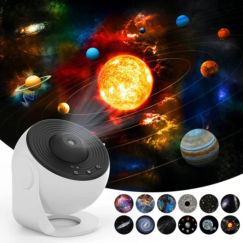 Celestial Night Light Projector with 13 Interchangeable Space Disks, 360° Rotation, HD Cosmic Display for Bedroom, Nursery & Home Decor