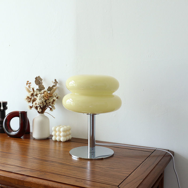 Sculptural Chrome and Frosted Glass Nightstand Lamp with Soft Glow LED for Bedroom, Desk, Living Room Accent Lighting