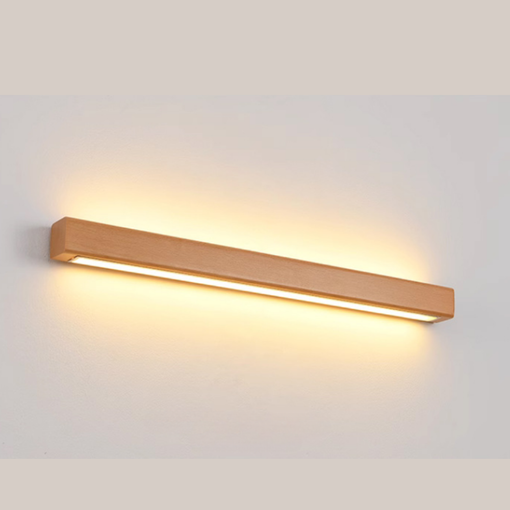 Aplique de pared LED rectangular de madera con pantalla de acrílico para dormitorio y sala de estar | Luz de espejo minimalista moderna
