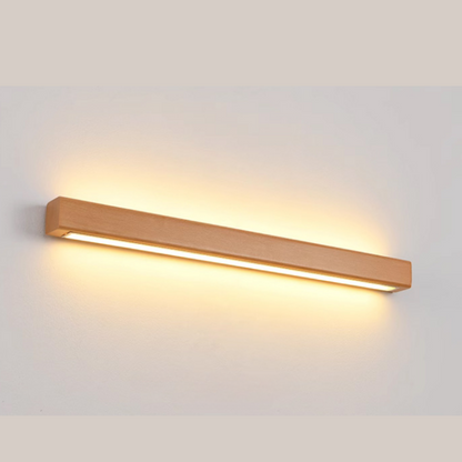 Aplique de pared LED rectangular de madera con pantalla de acrílico para dormitorio y sala de estar | Luz de espejo minimalista moderna