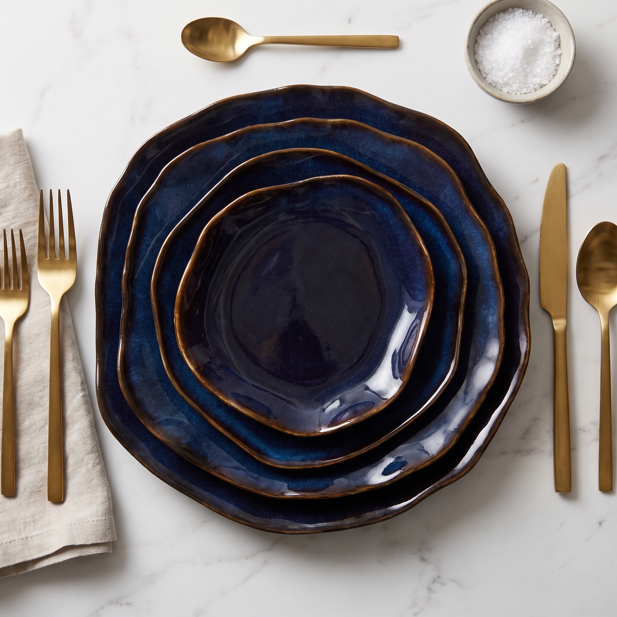 4-Piece Dining Set with Unique Kiln-Fired Finish – Microwave and Dishwasher Safe Plates