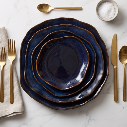 4-Piece Dining Set with Unique Kiln-Fired Finish – Microwave and Dishwasher Safe Plates