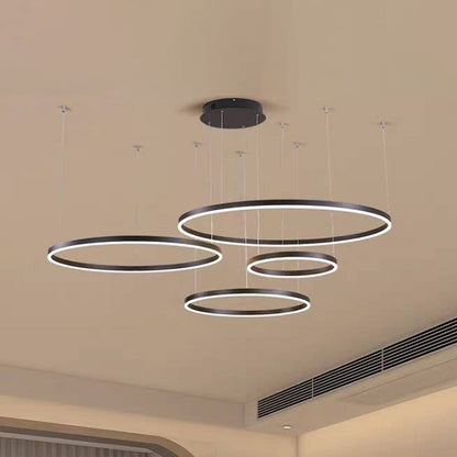 Tiered Ring Pendant Light Modern Metal Circular Chandelier for Dining Room Living Room Bedroom Kitchen Island Adjustable Height LED
