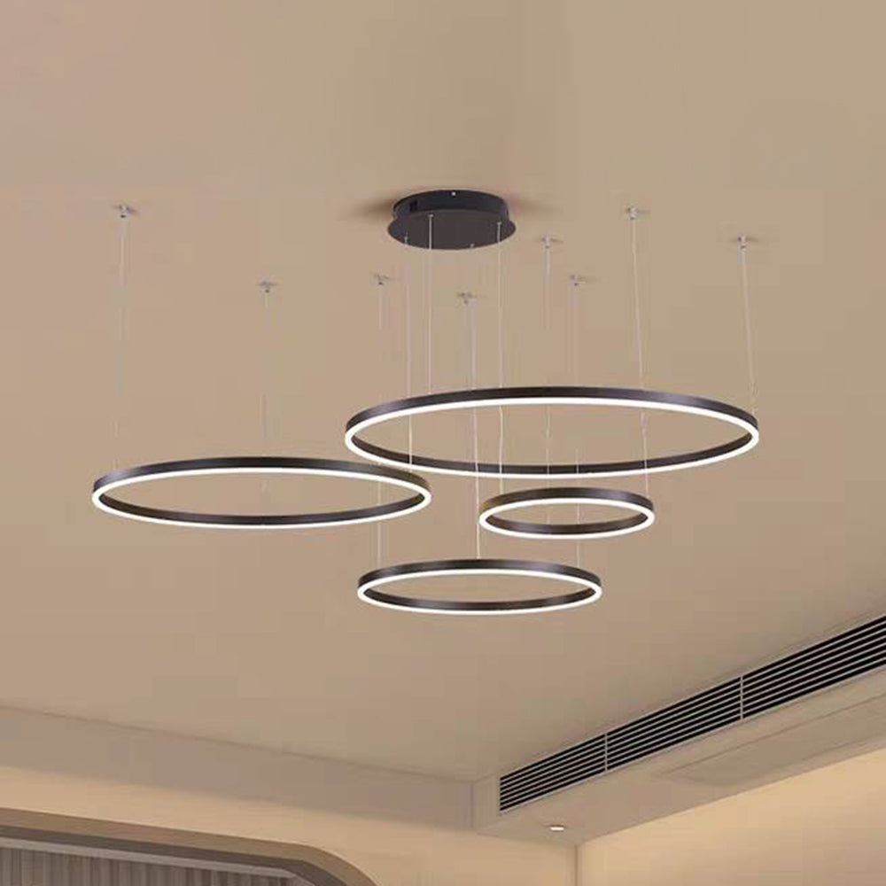 Tiered Ring Pendant Light Modern Metal Circular Chandelier for Dining Room Living Room Bedroom Kitchen Island Adjustable Height LED