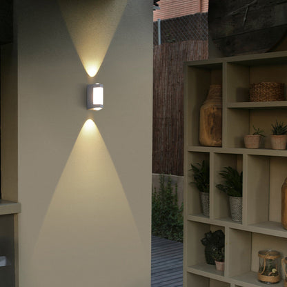 Outdoor LED Wall Sconce Dual-Light Up Down Modern Metal Waterproof Fixture for Porch Patio Entryway Black White Finish Geometric Exterior