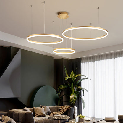 Tiered Ring Pendant Light Modern Metal Circular Chandelier for Dining Room Living Room Bedroom Kitchen Island Adjustable Height LED