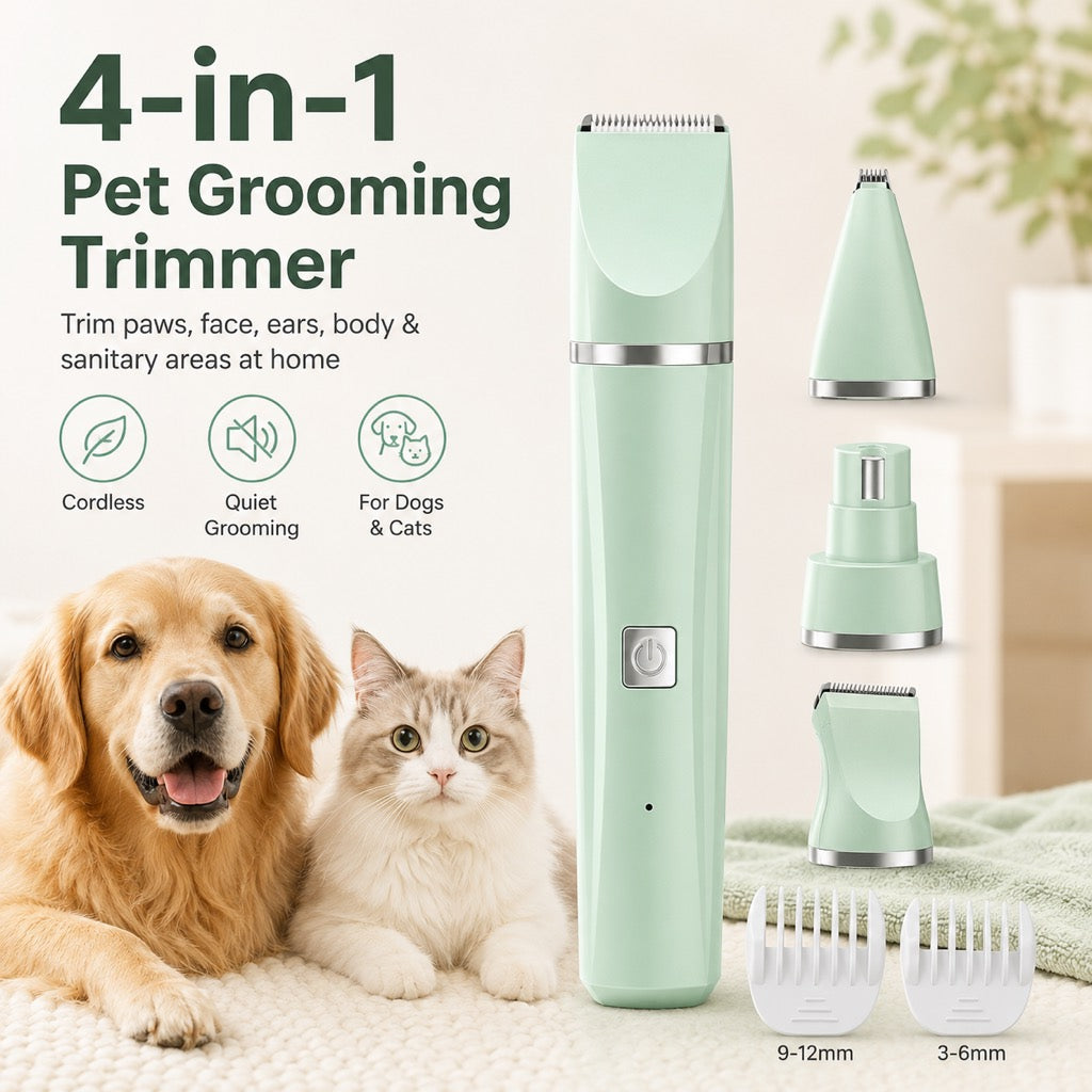 Ortekor 4-in-1 Cordless Pet Grooming Trimmer for Dogs & Cats - At-Home Paw, Face & Body Hair Touch-Ups for Nervous Pets