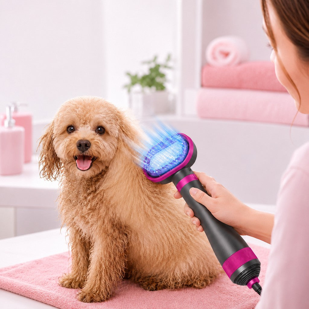 Ortekor 4-in-1 Pet Dryer Brush for After-Bath Grooming, Low-Noise Dog & Cat Hair Dryer Comb for Easier Drying, Brushing & Detangling