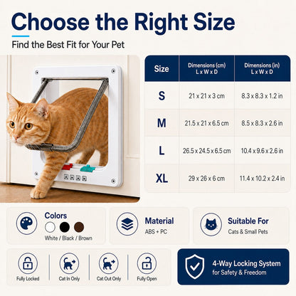 Ortekor 4-Way Locking Cat Door for Interior Doors & Litter Box Cabinets - Let Cats Come and Go Without Scratching