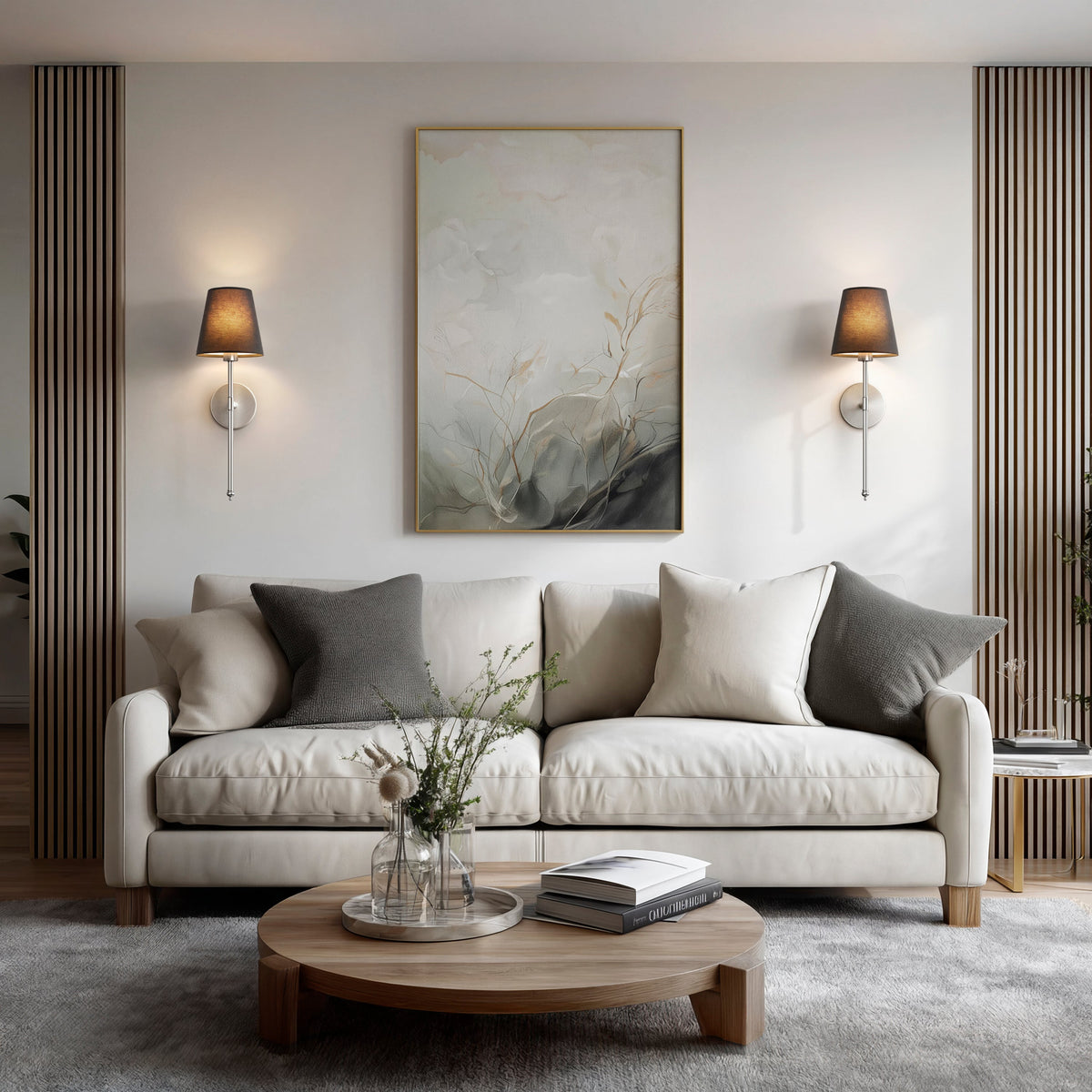 Rechargeable Sconce Pair 20-Inch Brushed Metal & Fabric Wireless Dimmable RGB Bedside Fixtures for Bedroom Hallway Modern Interior Accent Li