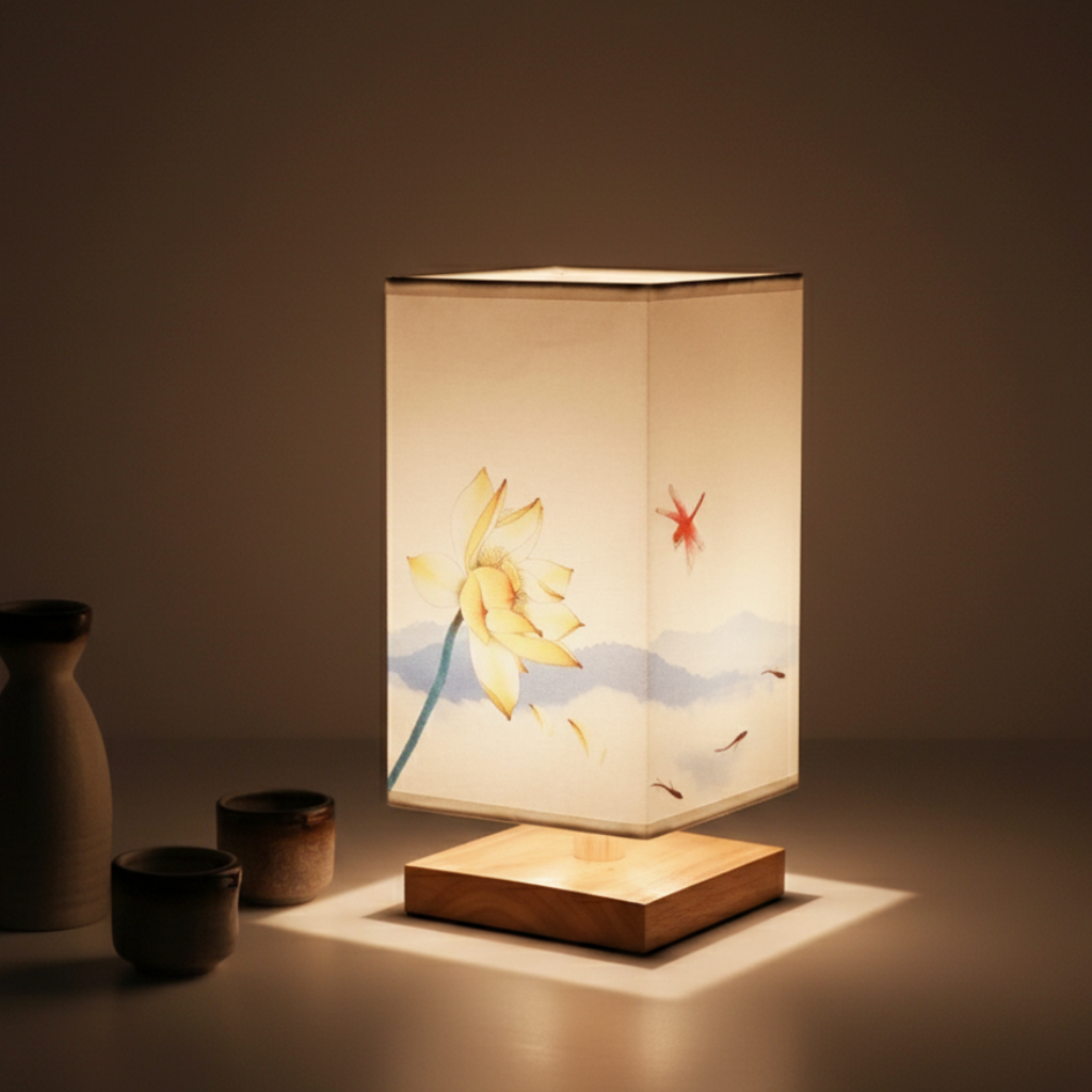 Lámpara de mesa de bambú elegante | Diseño japonés-escandinavo con LED regulable | Iluminación versátil para mayor serenidad en dormitorios y salas de estar