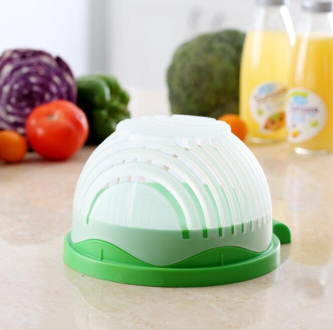 Quick Chop Vegetable Slicer Bowl with Strainer Basket – 60 Second Salad Prep Tool, Multi-Function Produce Cutter and Drainer for Healthy