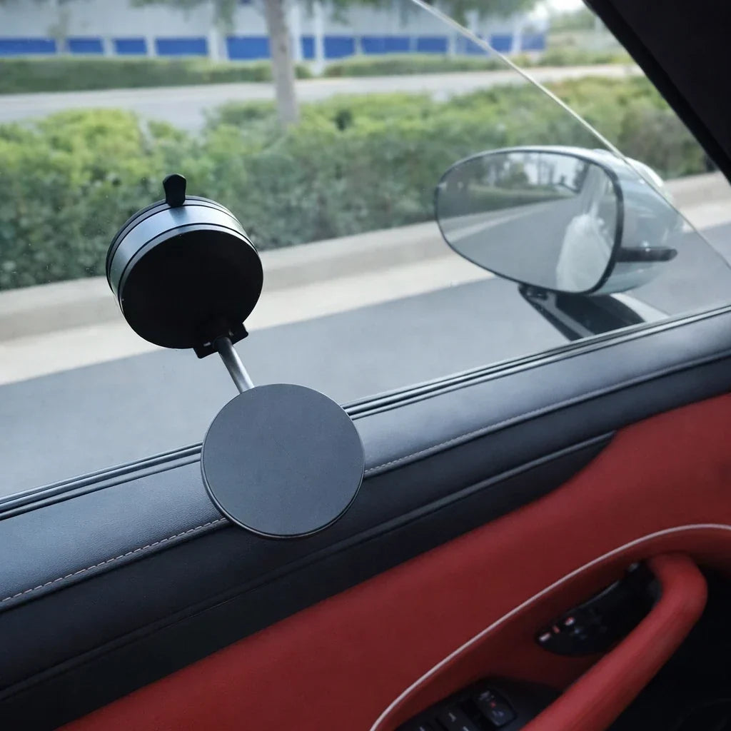 Car Phone Mount with Strong Magnetic Grip & Vacuum Base for Dashboard or Windshield