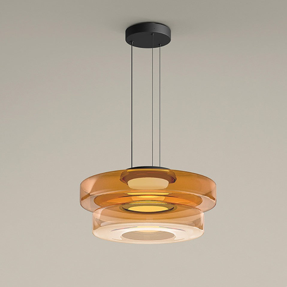 Layered Glass Dome Hanging Lamp 18 in Smoky Gray LED for Kitchen Island Dining Room Ceiling Fixture Adjustable Cord Modern Minimalist Style