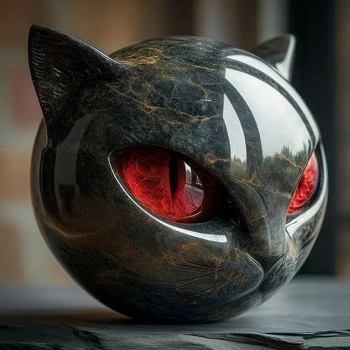 Glossy Resin Feline Figurine with Mesmerizing Gaze – Decorative Cat Statue for Desk, Shelf & Living Room Display – Modern Animal Sculpture A