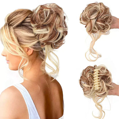 Clip-In Messy Bun Hairpiece with Curls – Synthetic Hair Extension for Instant Updo Volume and Texture