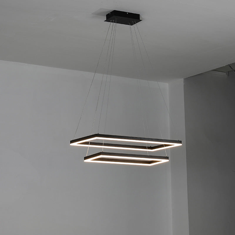 Multi-Tier Linear Suspension Fixture with Integrated LED, Adjustable Cable, Matte Black Metal Frame for Dining & Living Spaces