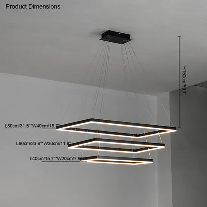 Multi-Tier Linear Suspension Fixture with Integrated LED, Adjustable Cable, Matte Black Metal Frame for Dining & Living Spaces