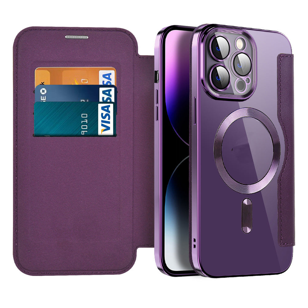 Funda tipo cartera con tarjetero y cierre magnético: funda abatible con protección RFID y soporte para iPhone serie 12/13/14/15