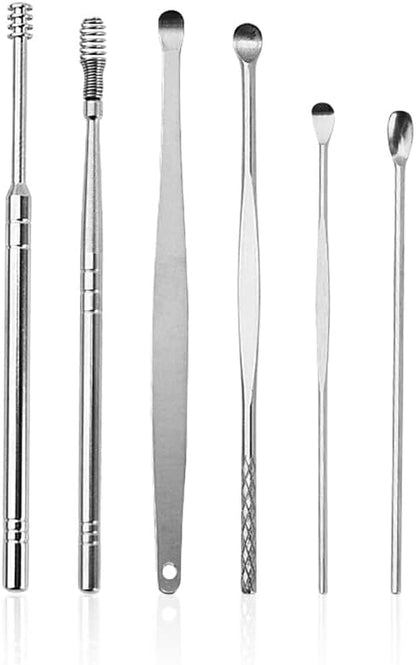 Stainless Steel Ear Cleaning Tool Set 6-Piece Reusable Earwax Removal Tools with Storage Case for Adults Kids Safe Effective Ear Hygiene