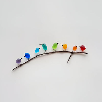Handcrafted Ocean Glass Bird Wall Art with Driftwood for Coastal Home Decor, Beach House Artwork, Nautical Wall Hangings