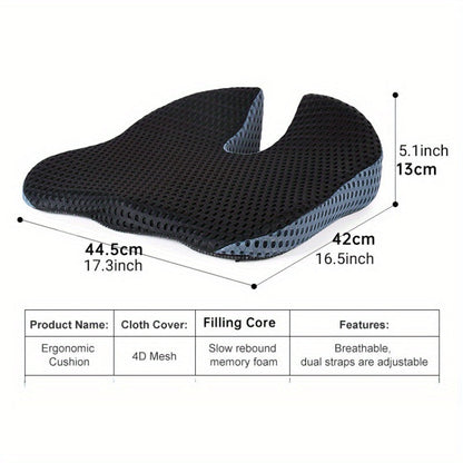 Contoured Car Seat Cushion with Memory Foam Support for Coccyx Relief and Posture Improvement