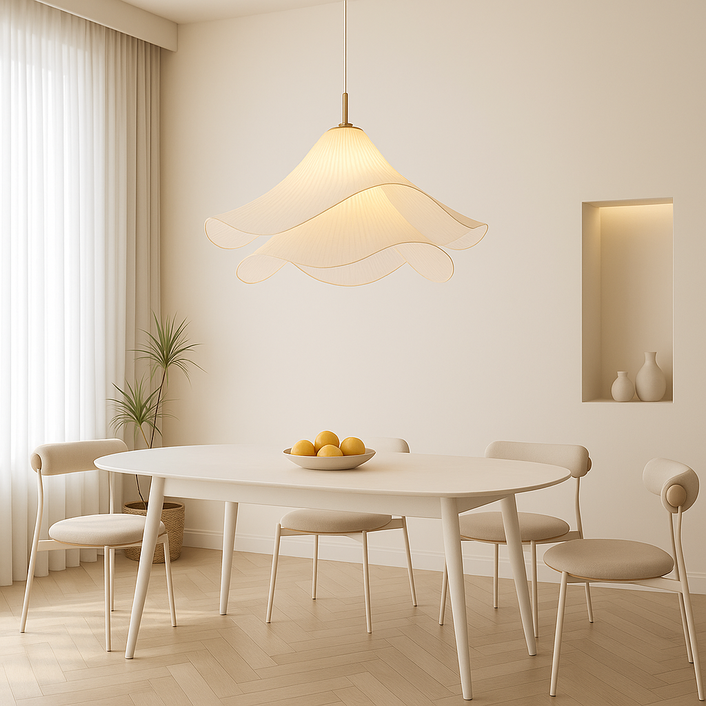 Lámpara colgante de tela en capas de 24 pulgadas con diseño floral para comedor, sala de estar y cocina, lámpara de techo moderna minimalista con altura ajustable