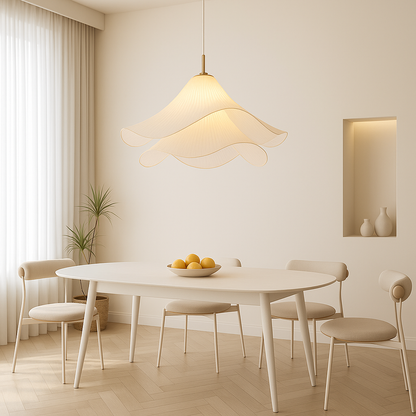 Lámpara colgante de tela en capas de 24 pulgadas con diseño floral para comedor, sala de estar y cocina, lámpara de techo moderna minimalista con altura ajustable