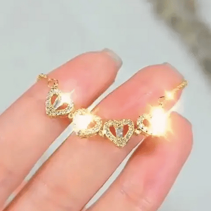 Collar magnético convertible de trébol a corazón, acero inoxidable chapado en oro y circonita
