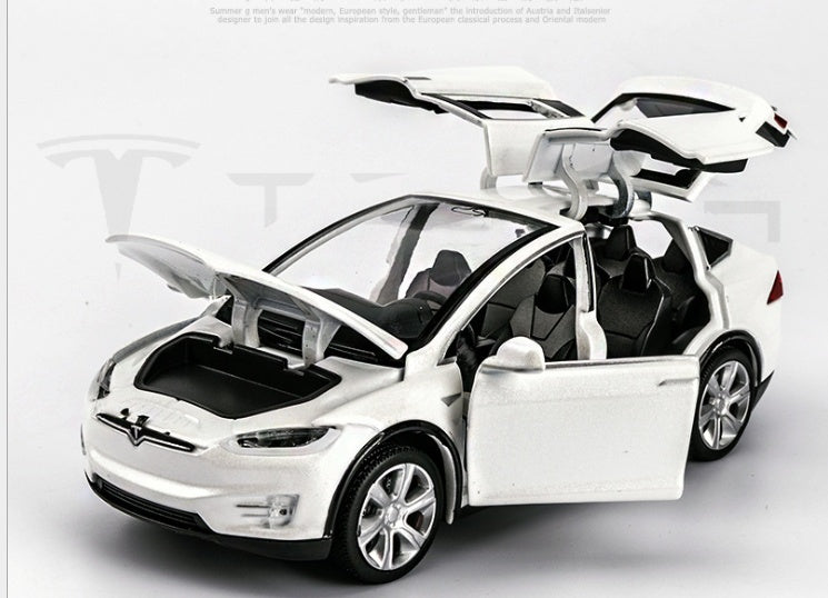 Diecast Toy Car, Tesla Model X Pull Back Car with Sound and Light, 1:32 Scale Toy Vehicle for Kids Ages 3-6