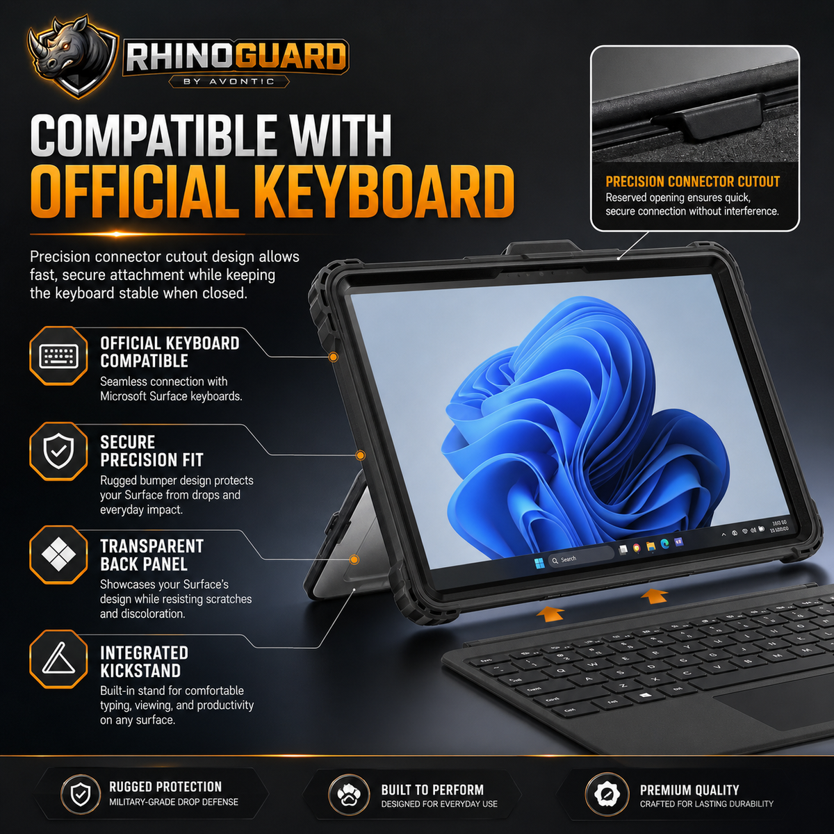 Rugged Protective Case for Microsoft Surface Pro & Go — Fitted Shell with Optional Shoulder Strap