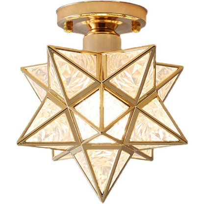 Flush Mount Star Ceiling Light Fixture Gold Metal E27 Socket 8 Inch Diameter Geometric Decor for Bedroom Hallway Entryway