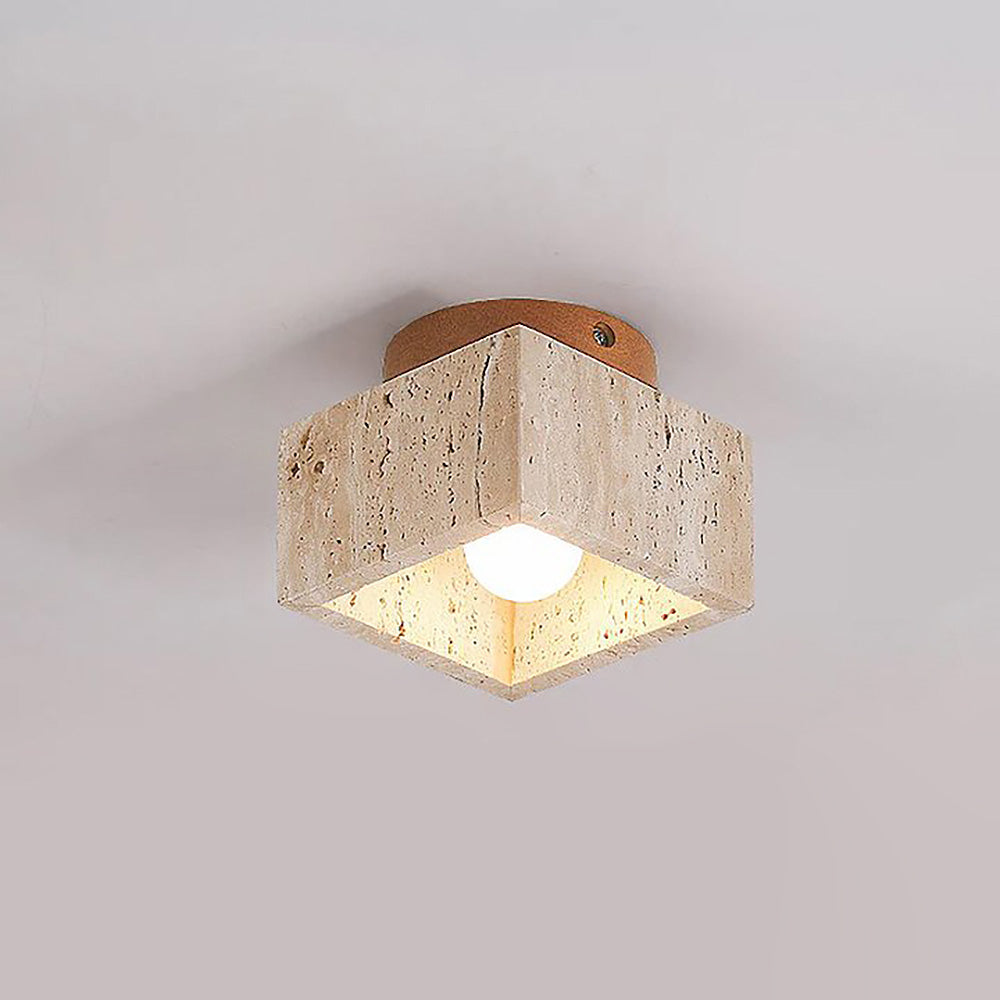 Lámpara de techo empotrada de piedra natural con detalle de madera, base E26, para dormitorio, entrada y sala de estar, accesorio de perfil bajo, iluminación ambiental superior