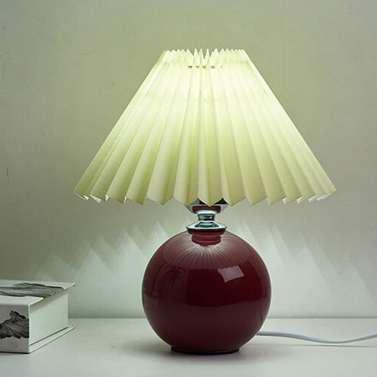 Ceramic Accent Lamp with Fabric Shade 11x9.5 in E26 Socket for Nightstand Desk Study Room Reading Light Modern Home Decor