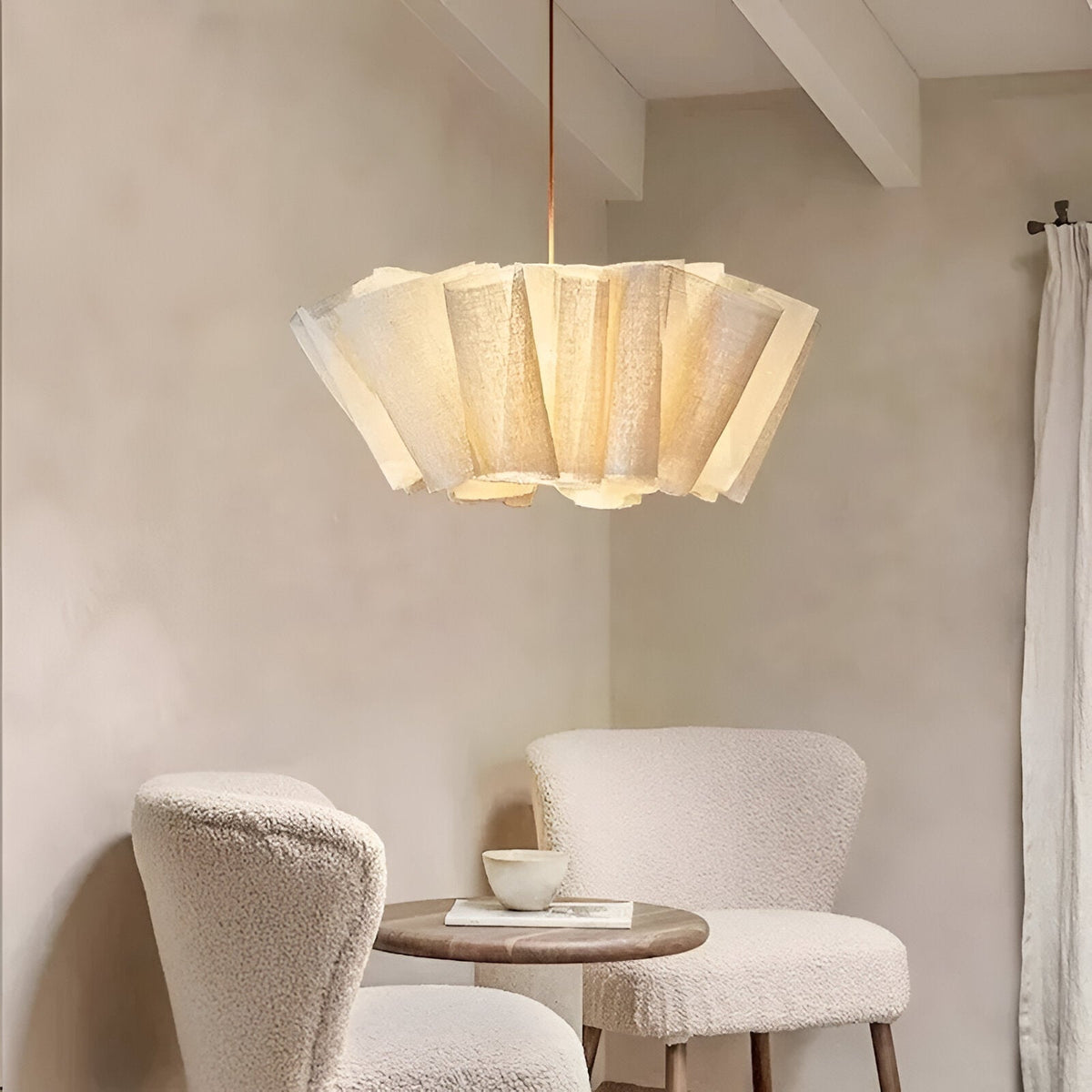 Lámpara de techo colgante con pantalla de tela plisada de 16 pulgadas, color crema cálido, para comedor, isla de cocina, estilo minimalista moderno escandinavo japonés, iluminación ambiental