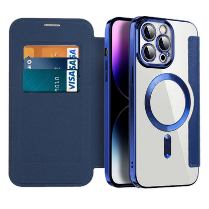 Funda tipo cartera con tarjetero y cierre magnético: funda abatible con protección RFID y soporte para iPhone serie 12/13/14/15