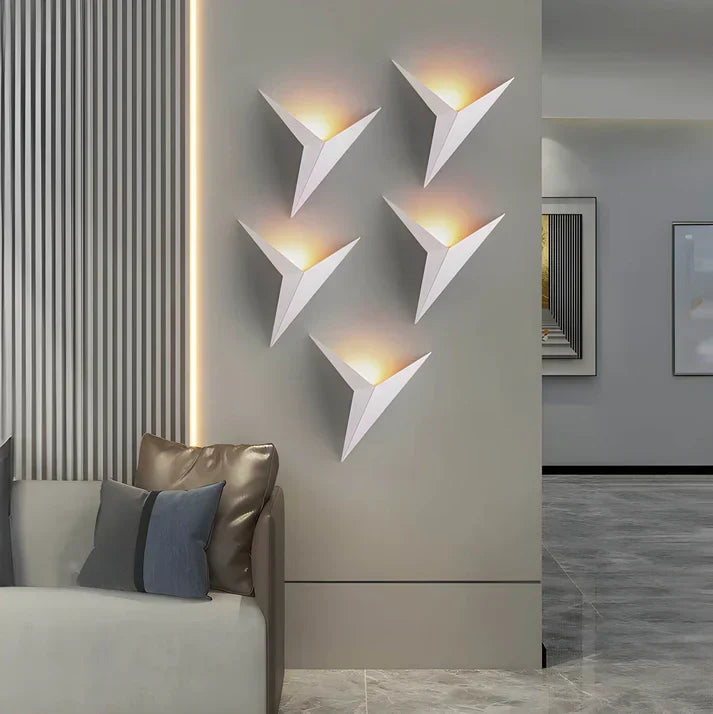 Iron Sconce Light 7.9 in Diameter Black Geometric Origami Shape 3000K Warm LED for Bedroom Hallway Living Spaces Modern Minimalist Indirect