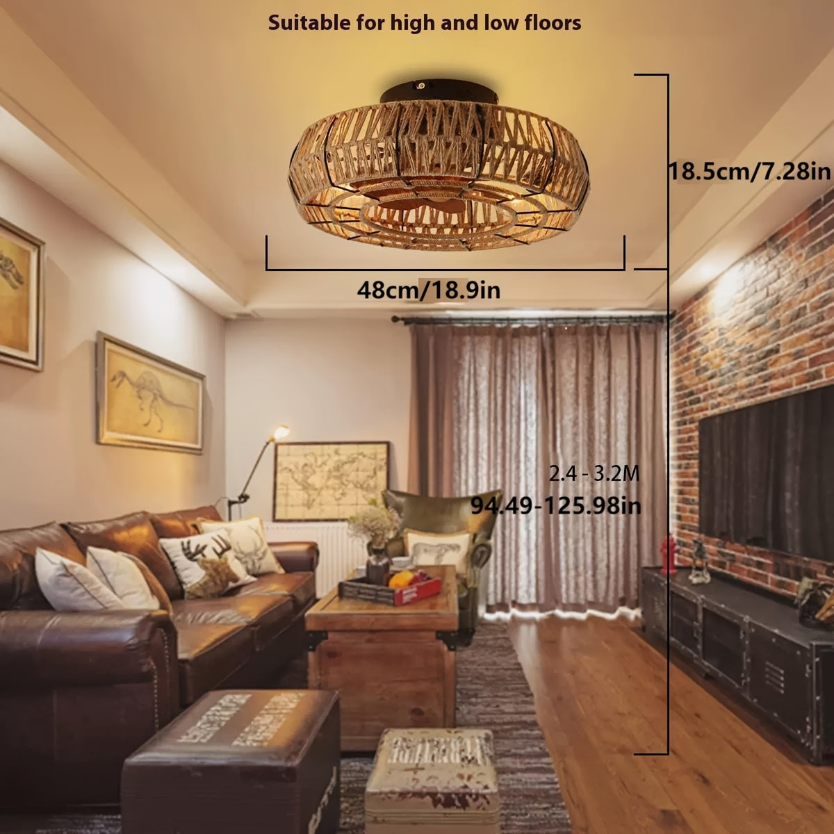 Handwoven Rattan Ceiling Fan with Integrated Light – Zen Style for Living Room, Bedroom & Dining Room