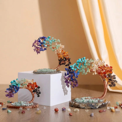 Chakra Crystal Tree Sculpture with Copper Wire & Natural Gemstones for Home Decor