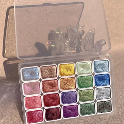 Shimmer Palette 20-Pan Portable Artist Tin for Calligraphy Mixed Media Journaling Canvas 4.5×3.3 in Pearlescent Pigment Block Kit