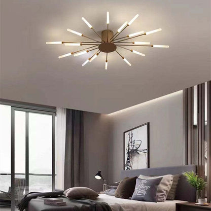 Starburst Flush Mount Ceiling Light Black Gold Modern Firework LED Fixture Bedroom Living Room Natural White Hardwired Indoor