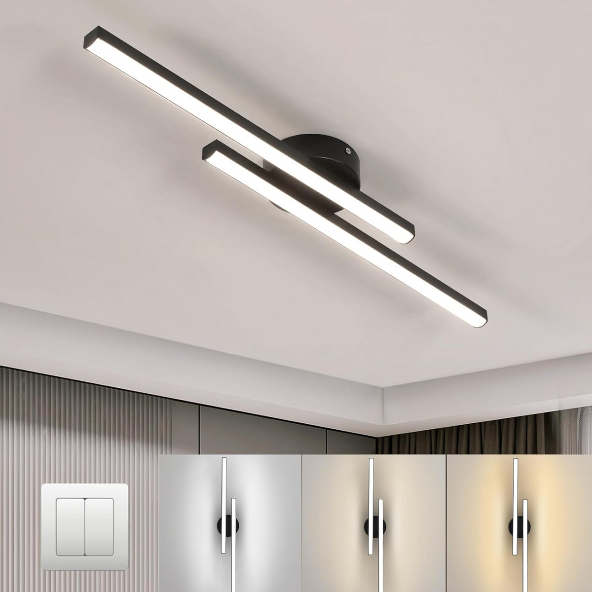 Flush Mount LED Overhead Light | Black Aluminum Linear Low-Profile Fixture for Bedrooms, Entryways & Compact Spaces | Modern Minimalist Desi