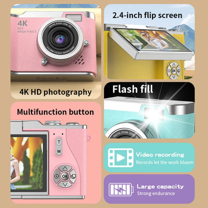 Compact 4K Digital Camera with 180° Flip Screen & 48MP for Easy Selfies