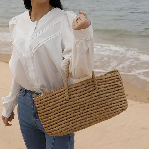 Bolso Willow - Tejido a mano en paja, espacioso bolso de playa