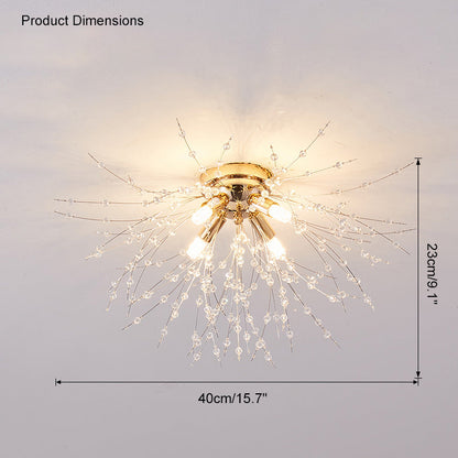 Lámpara de techo de montaje empotrado con diseño de diente de león de cristal: accesorio de 16 pulgadas en dorado y plateado para dormitorio, pasillo y baño