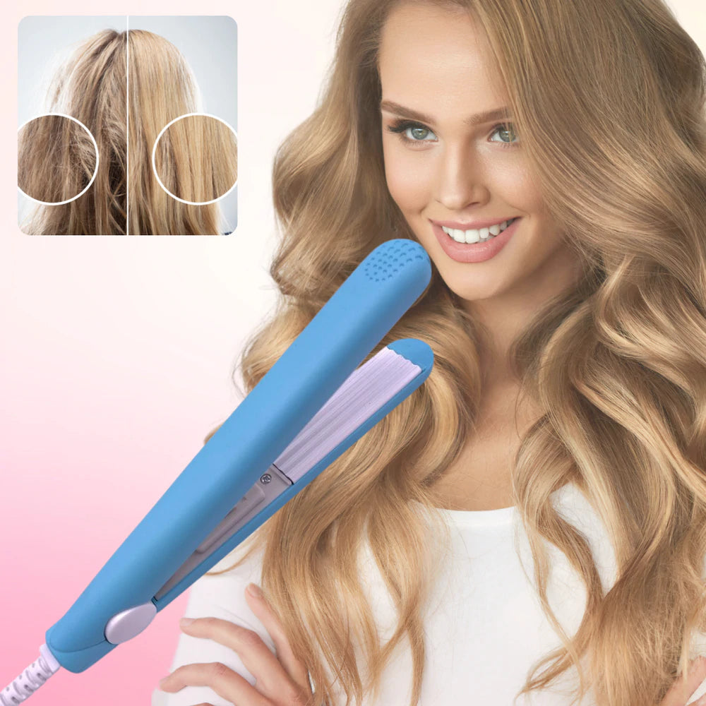 Compact Ceramic Hair Straightener & Curler 2-in-1 | 30-Second Heat-Up | Travel-Size Styling Iron with Tourmaline Plates for Smooth Curls