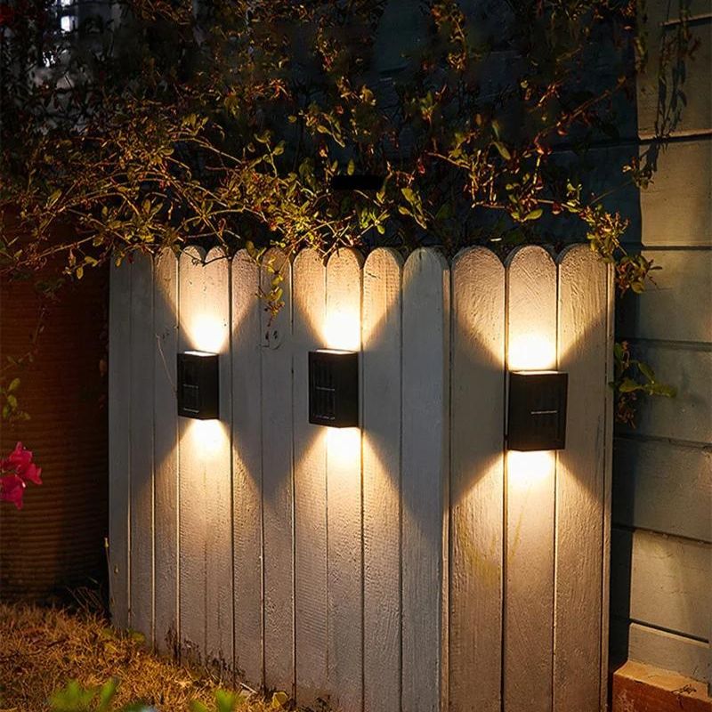 Outdoor Solar Wall Light Wireless Warm White LED Up Down Sconce IP44 Waterproof for Patio Pathway Deck Stairs Entryway Automatic Dusk to Daw