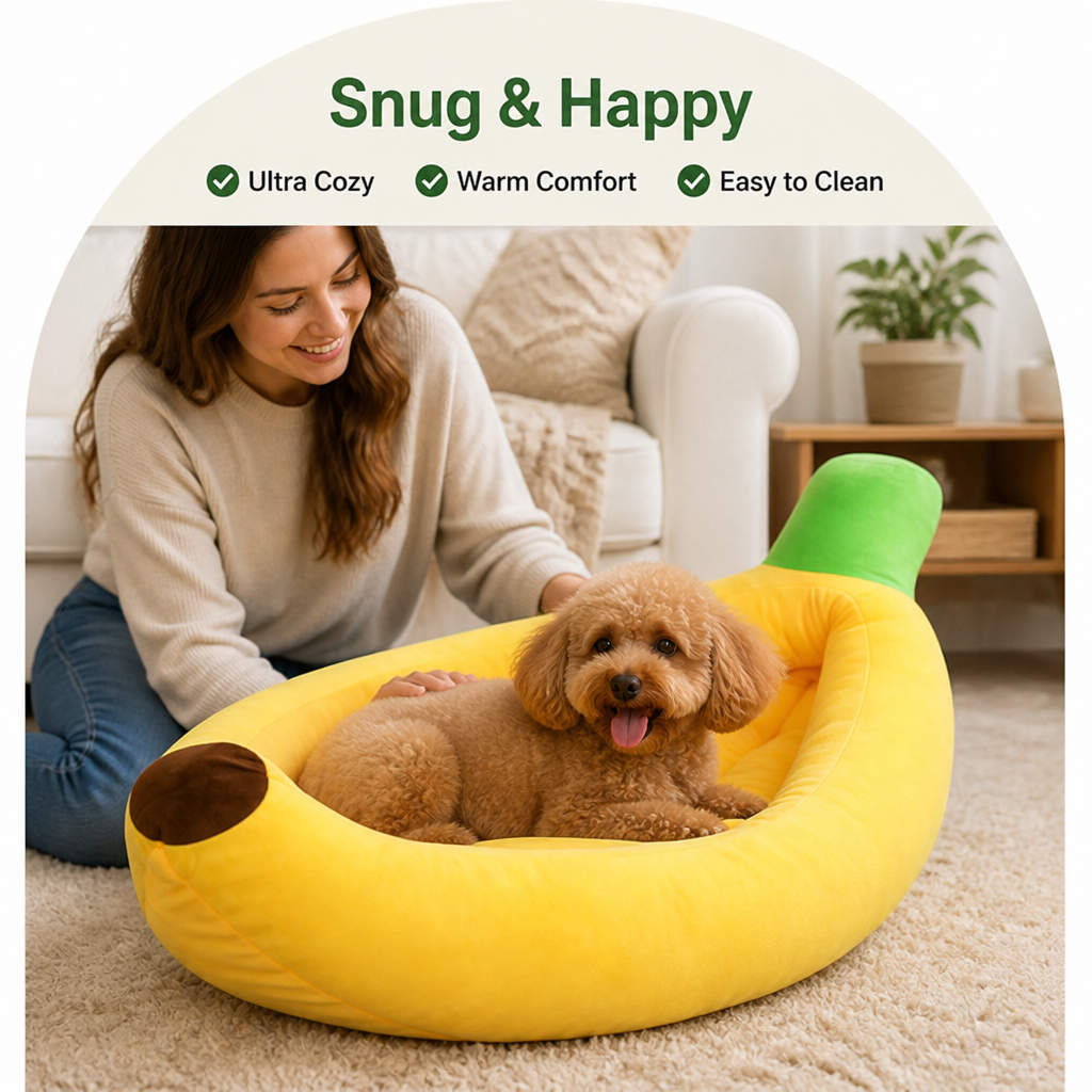 Ortekor Warm Cozy & Washable Banana-Shaped Pet Bed