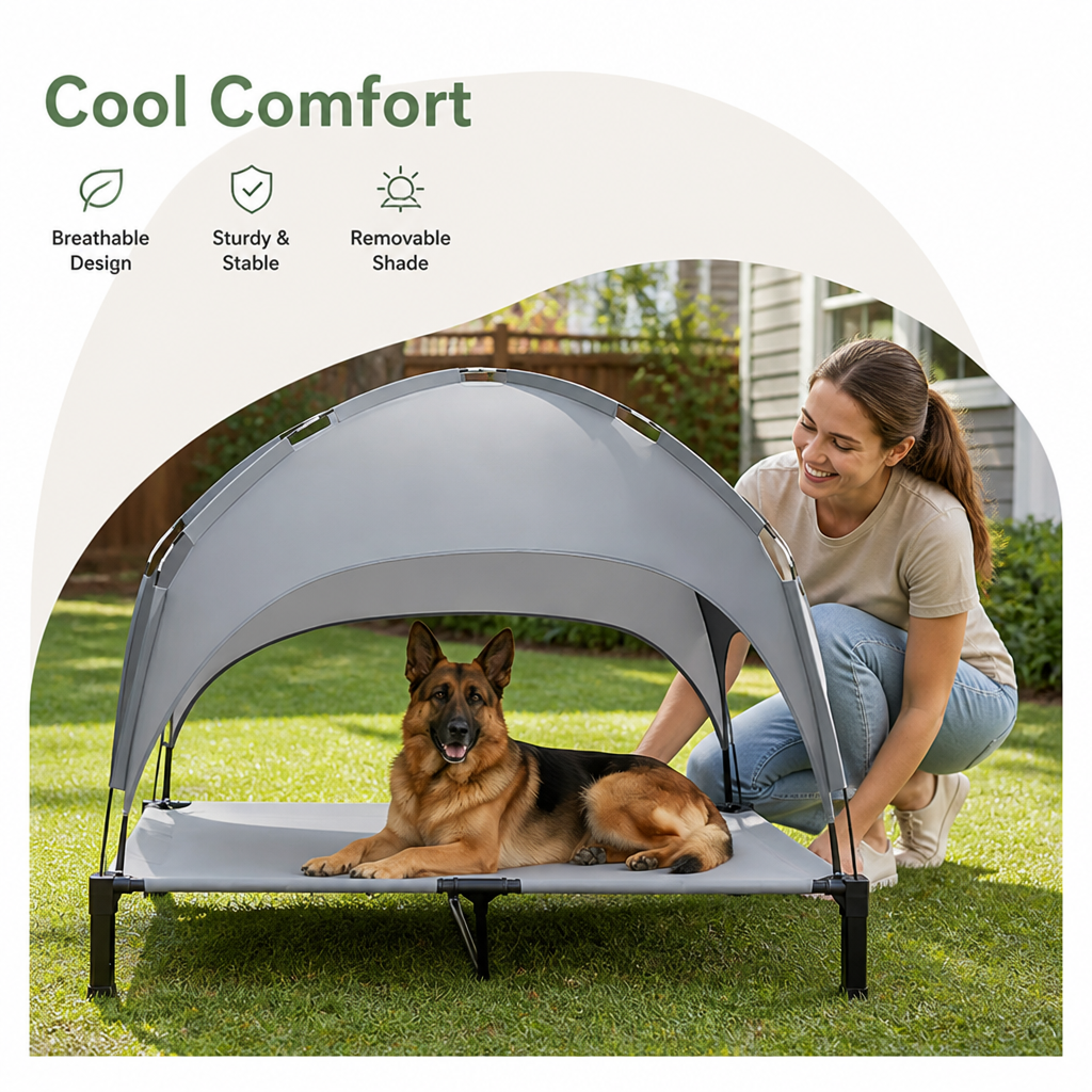 Ortekor Elevated Aluminum Outdoor Dog Bed (Removable Canopy)