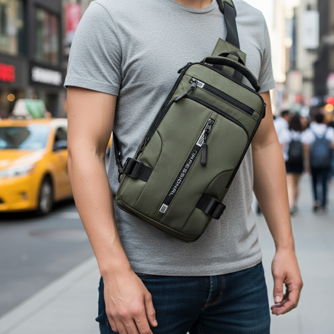 Bolso bandolera con cremalleras ocultas antirrobo y puerto de carga USB – Mochila de nailon resistente al agua para viajes, desplazamientos y uso diario